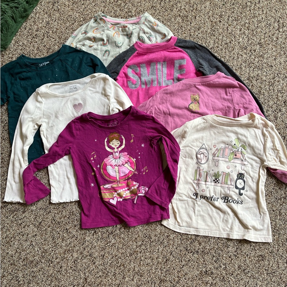 Girls Long-Sleeve Dance & Book Graphic Tee Set - Pink, Magenta, Cream
